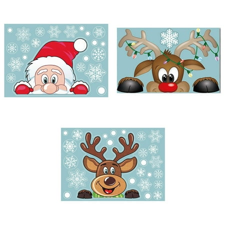 Santa Elk Christmas Pvc Static Sticker Beauti Snow Flake Wall Sticker New Year